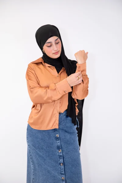 chemise satinée "terracotta" lina élégance fluide modeste fashion
