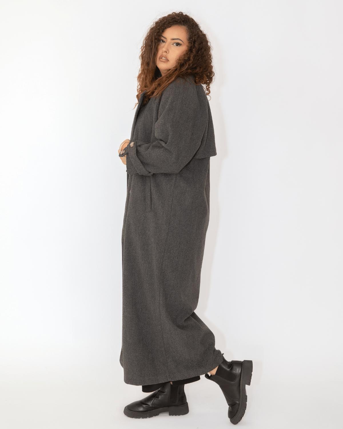 Manteau long oversize gris – élégante structuré